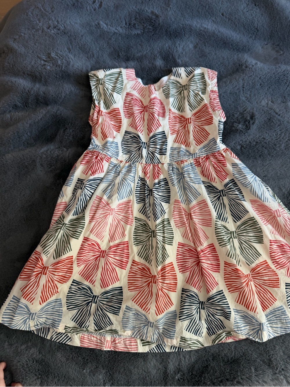 Pink Chicken Cotton Dress with Red, Navy and Olive Bow Print